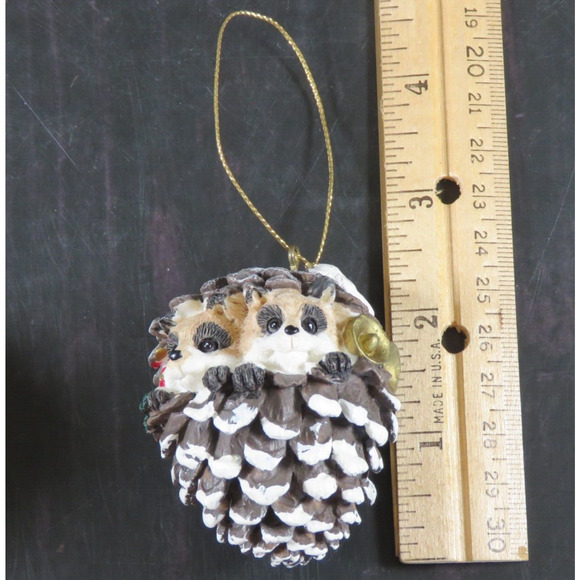 Vintage Woodland Pinecone Ornament Raccoon and Rabbit Bunny Babies Lot of 2 - Picture 8 of 9